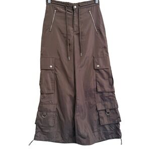Pacsun Wide Leg Cargo Pants Womens XS Utility Drwastring Parachute Nylon Street
